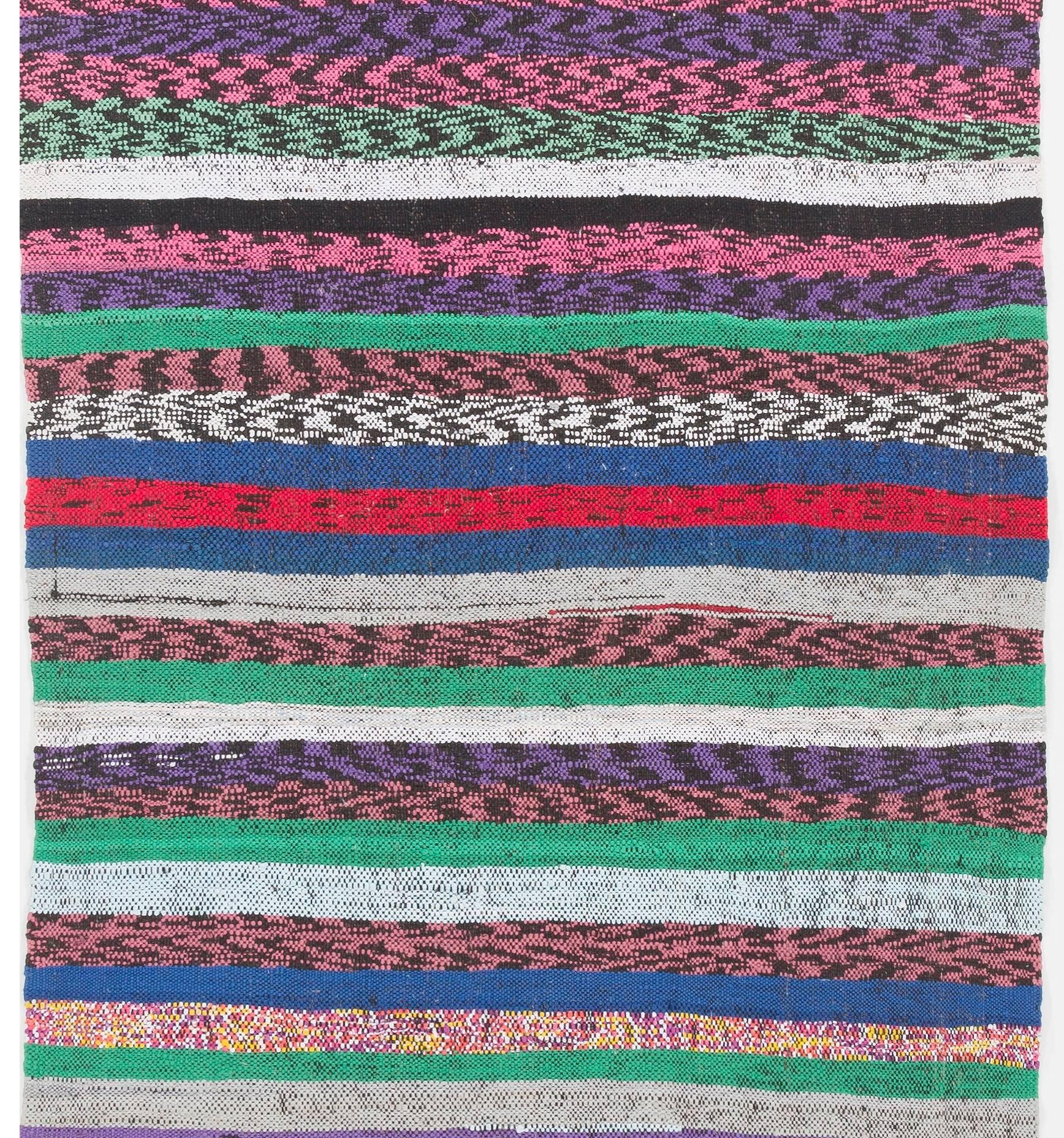 Turkish Colorful Kilim Runner. Flatweave Cotton Floor Covering