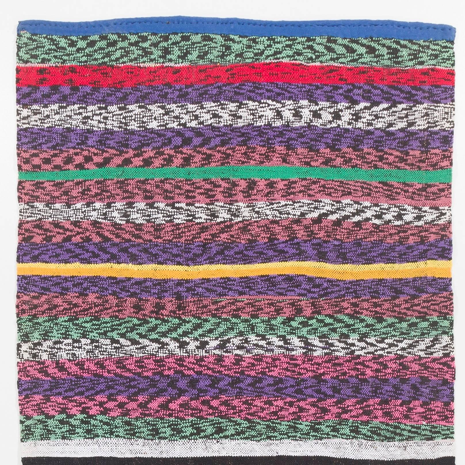 Hand-Woven Colorful Kilim Runner. Flatweave Cotton Floor Covering