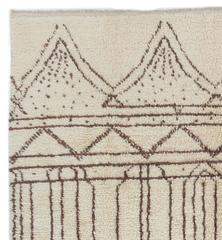Bespoke Hand-Knotted Moroccan Wool Rug – Ivory with Brown Tribal Linear Patterns