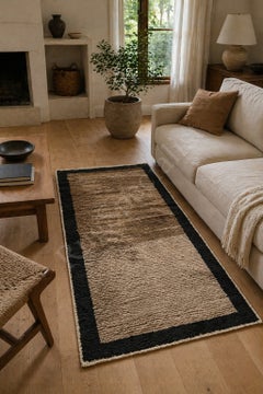 3.6x5.6 ft Handknotted Tulu Rug. 100% Wool. Beige, Brown and Black Border Design