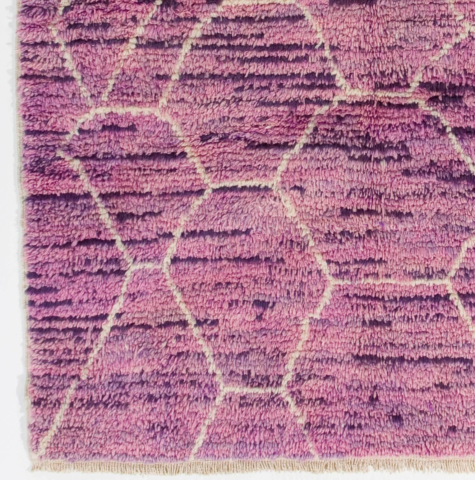 Modern Handmade Lilac and Orchid Color Moroccan Rug. All Wool. Custom Options Available For Sale