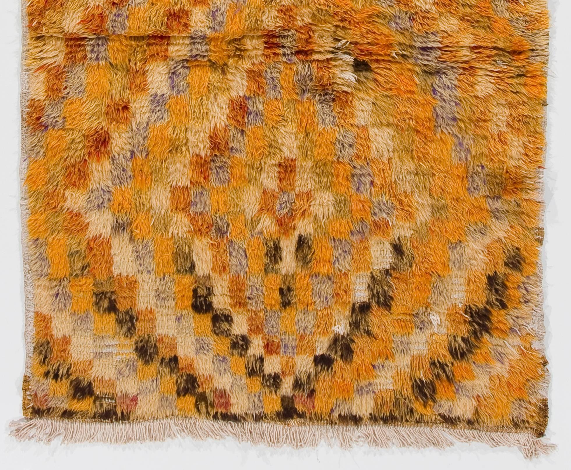Turkish Mid-century Tulu Rug. 4x7.3 Ft. One of a kind 1940s Floor Covering. Wool Carpet