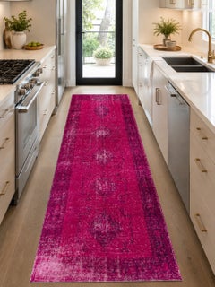 4.7x11 Ft Vintage Flur Läufer Teppich Over-Dyed in rosa, handgeknüpft in der Türkei