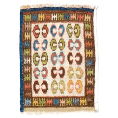 Tapis turc « Tulu » vintage unique, noué à la main, 26 x 32 pouces, aux motifs colorés