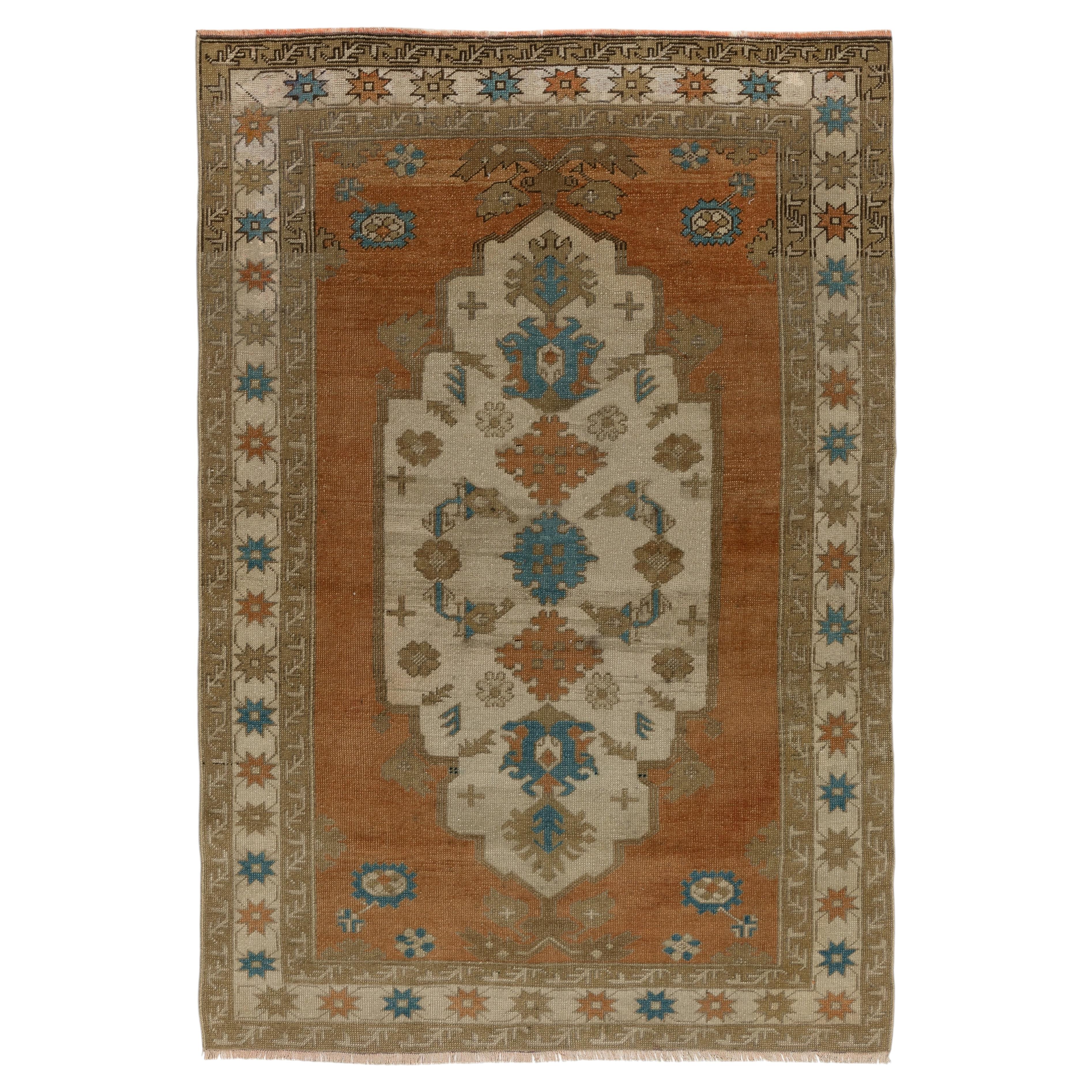 4.5x6.5 Ft One-of-a-Kind Vintage Central Anatolian Hand-Knotted Wool Rug For Sale