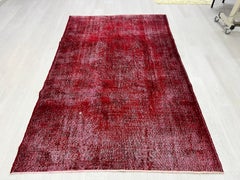 Tapis vintage fait main, effet vieilli, 6,2 x 10 pieds, reteint en rouge, pour intérieurs modernes