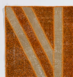 Union Jack British Flag Design Patchwork Rug. Vintage Hand-Knotted Orange Carpet