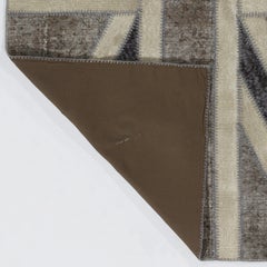 Union Jack British Flag Design Patchwork Rug. Vintage Hand-Knotted Gray Carpet