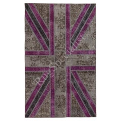 Union Jack British Flag Design Patchwork Rug. Modern Handmade Dark Gray Carpet