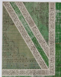 Union Jack British Flag Design Patchwork Rug. Contemporary Handmade Green Carpet