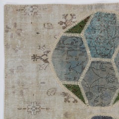 5x8 ft Hand-Knotted Beige, Green and Blue Patchwork Rug for Modern Living Room