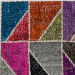 5x8 ft Colorful Geometric Handknotted Patchwork Rug. Custom Options Available