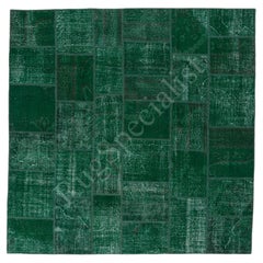 8.6x8.6 ft Modern Hand-Knotted Green Patchwork Rug. Custom Options Available