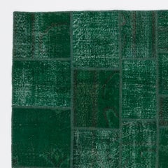 8.6x8.6 ft Modern Hand-Knotted Green Patchwork Rug. Custom Options Available