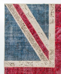 8x10 ft Union Jack British Flag Design Patchwork Rug, Vintage Handmade Carpet