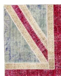 8x10 ft Union Jack British Flag Design Patchwork Rug, Custom Options Available