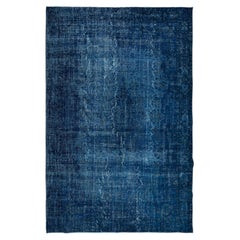 Alfombra turca vintage de 7 x 10,6 pies, tejida a mano y teñida en azul, para el salón