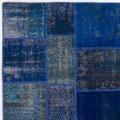 6'7" x 9'10" Contemporary Hand-Knotted Wool Patchwork Rug in Shades of Blue