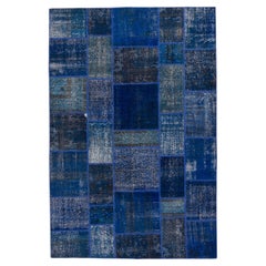 6'7" x 9'10" Contemporary Hand-Knotted Wool Patchwork Rug in Shades of Blue