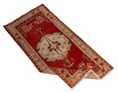 2.8x5.8 Ft Vintage Hand-Knotted Turkish Medallion Rug in Burgundy Red and Beige