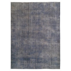 10x13 Ft Vintage Hand-knotted Turkish Large Area Rug Overdyed in Light Blue