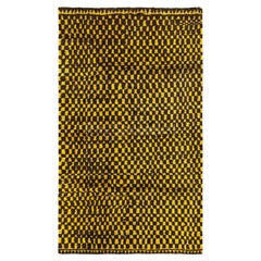 5x8 ft Hand-Knotted Checkered Tulu Rug. 100% Wool. Brown & Mustard Yellow Carpet