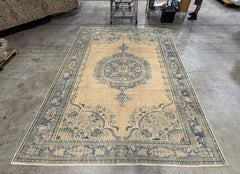 8.3x11.2 ft Vintage Handmade Turkish Wool Rug in Beige, Blue, Purple and Green