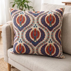 20"x20" Silk Embroidered Tulip Pattern Cushion Cover. Suzani Throw Pillow Case