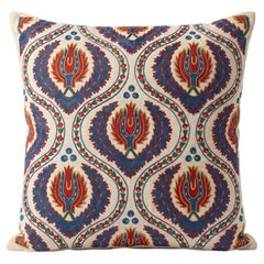 20"x20" Silk Embroidered Tulip Pattern Cushion Cover. Suzani Throw Pillow Case