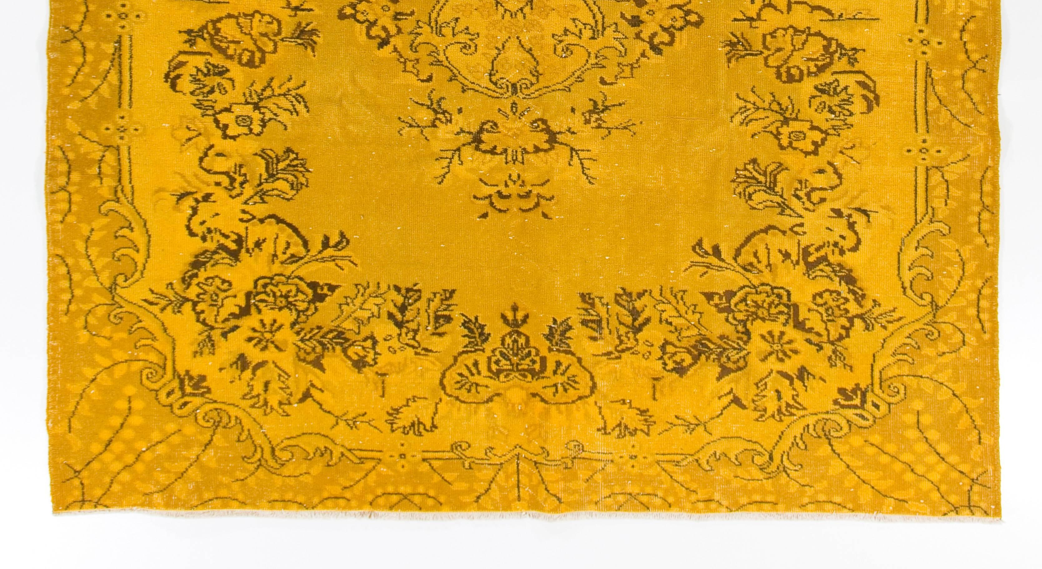 Modern Mid-Century Turkish Rug Over-Dyed in Yellow