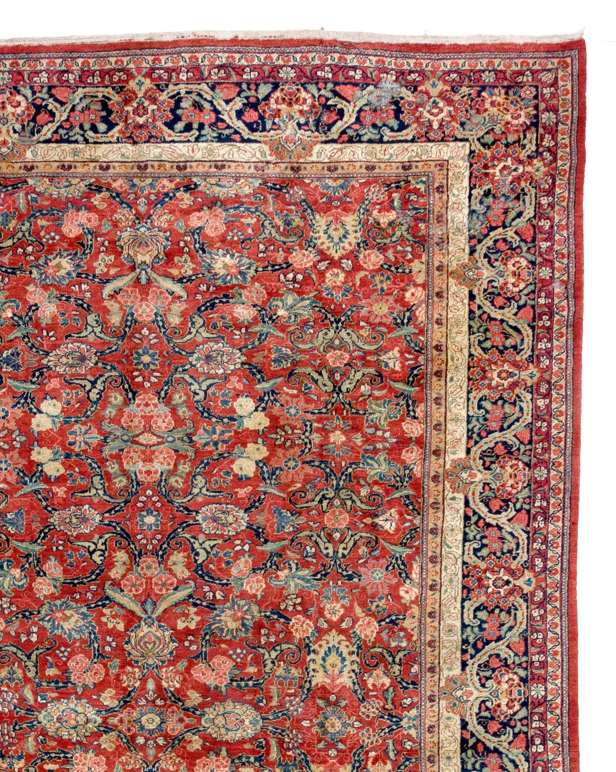 Hand-Knotted 11 x 18.4 Ft Antique Persian Mahal Carpet, late 19th Century.
