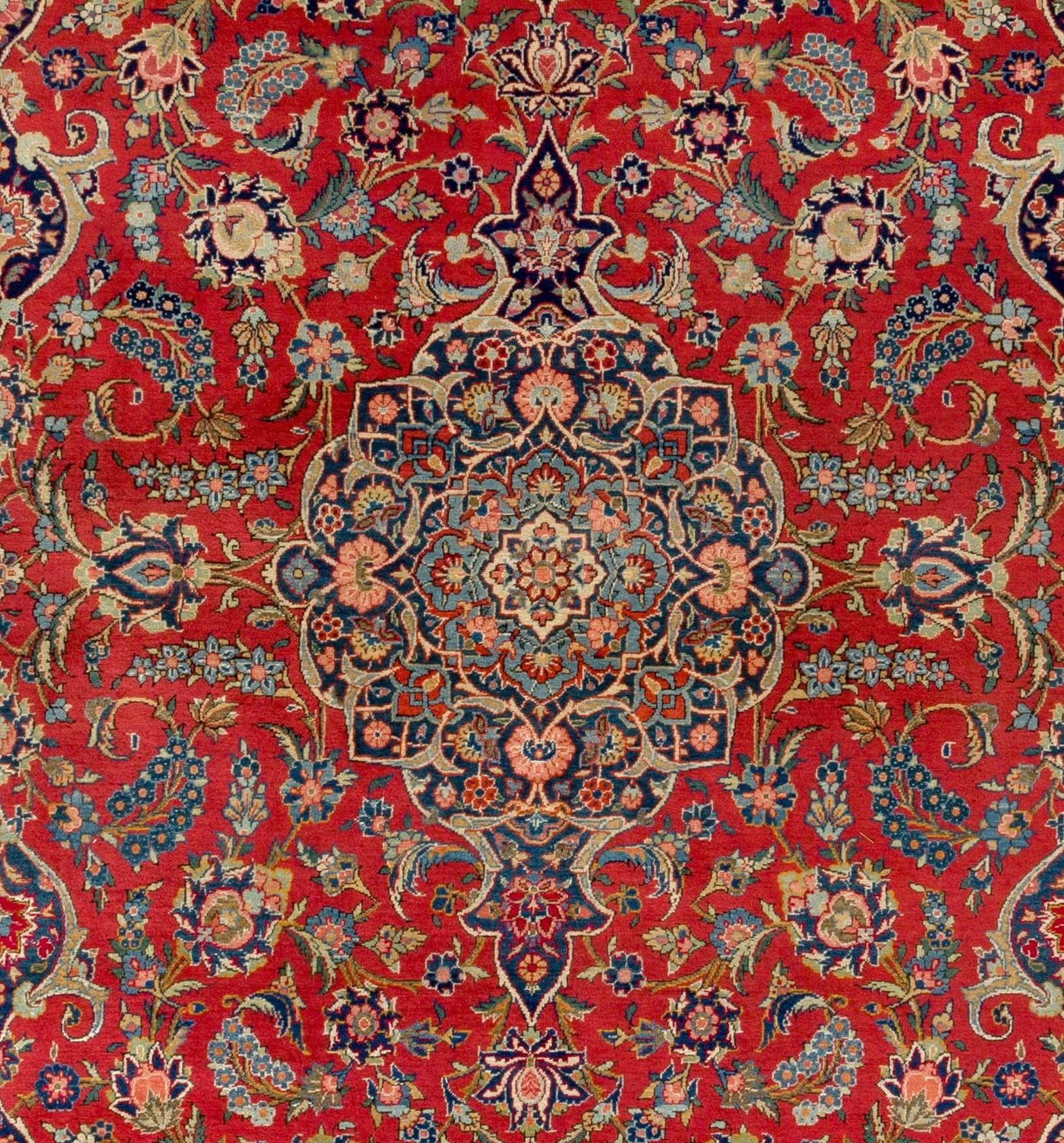 Hand-Woven 7.1 x 10.6 Ft Fine Antique Persian Kashan Rug