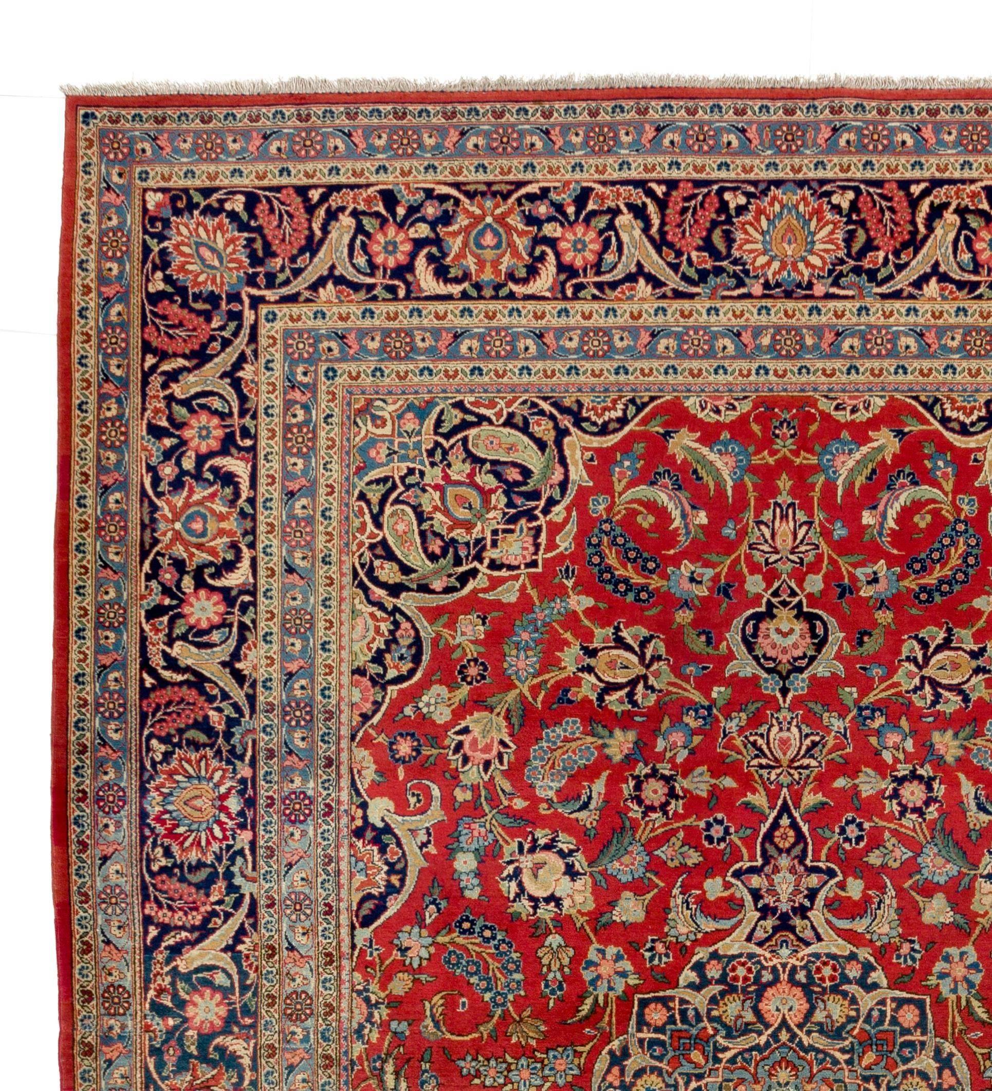 7.1 x 10.6 Ft Fine Antique Persian Kashan Rug In Good Condition In Philadelphia, PA