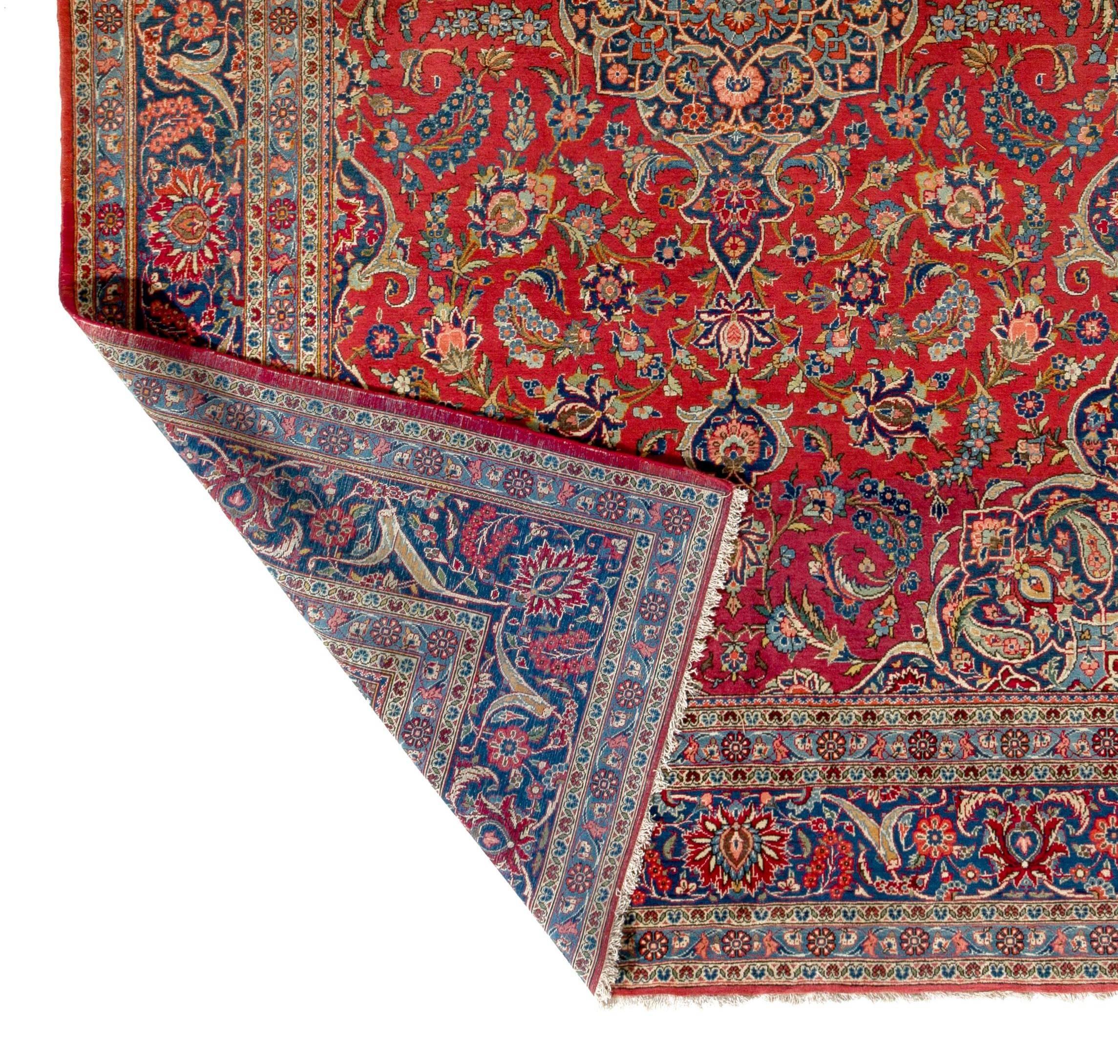 19th Century 7.1 x 10.6 Ft Fine Antique Persian Kashan Rug