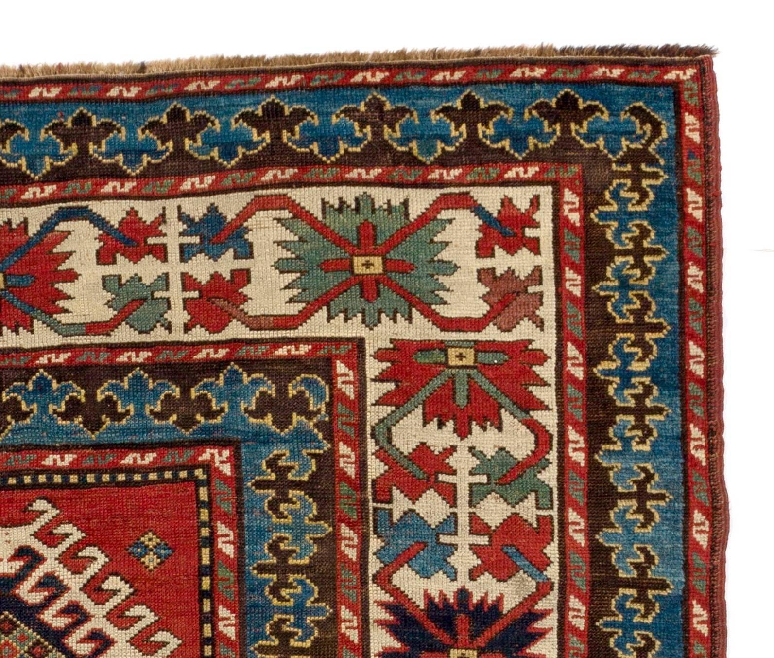 Hand-Knotted Antique Caucasian Kazak Rug