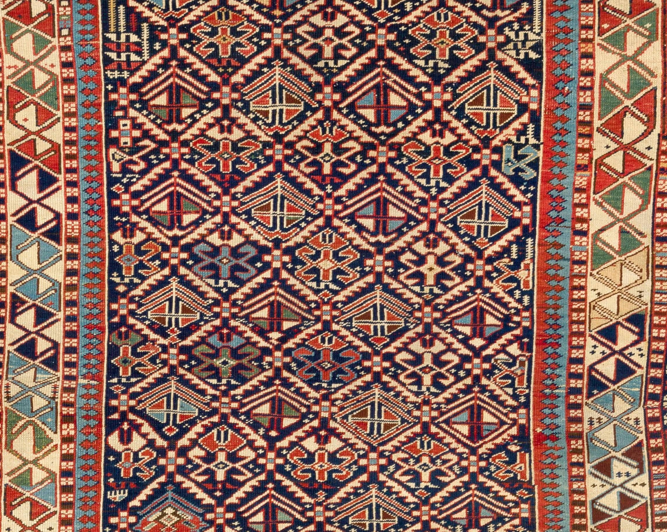 A fine antique Caucasian Shirvan rug. 
Very good condition. Wool pile on cotton foundation. 
Circa 1880

