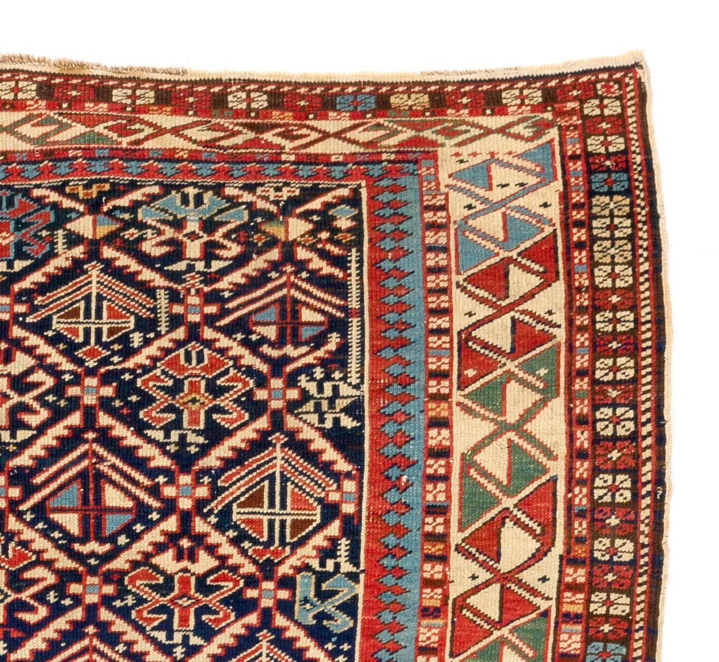 Kazak 4.2x6.2 ft Antique Caucasian Shirvan Rug, circa 1880 For Sale