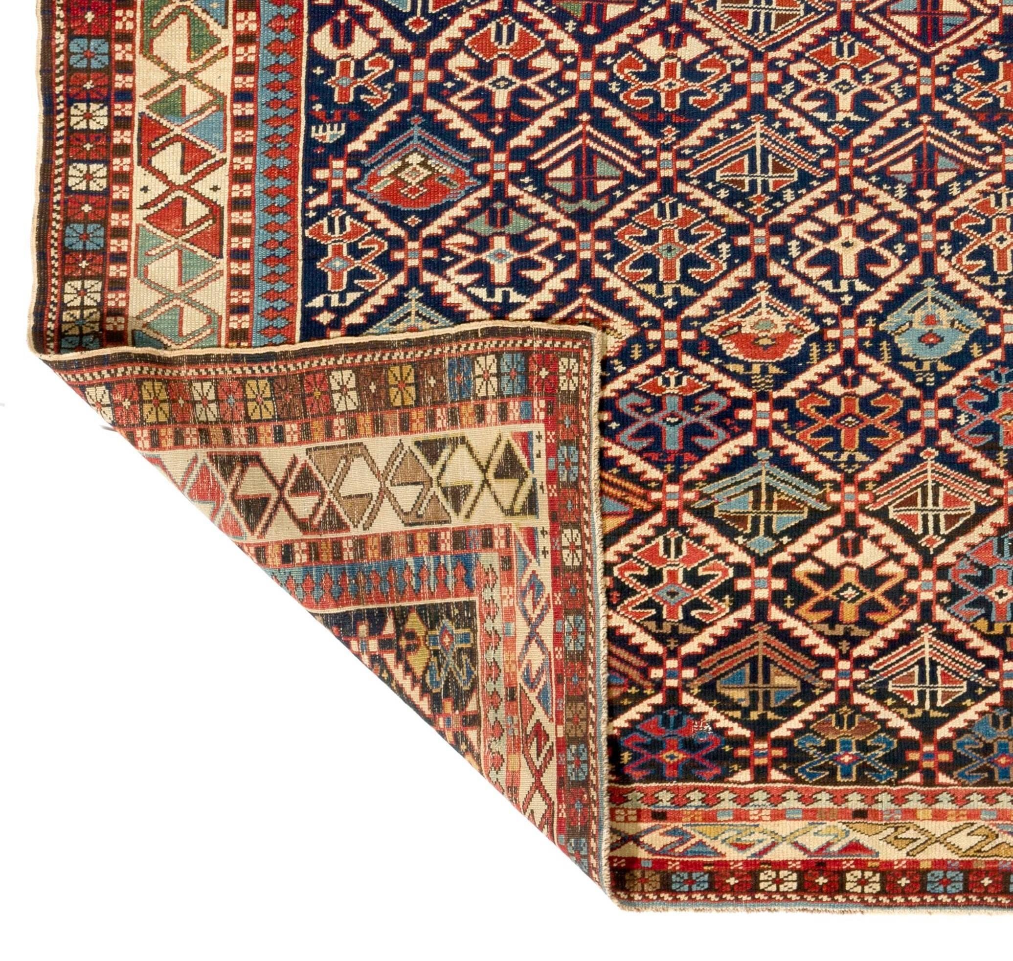 Hand-Knotted 4.2x6.2 ft Antique Caucasian Shirvan Rug, circa 1880 For Sale