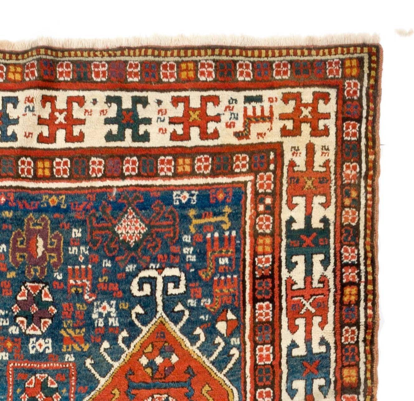 Kazak Antique Caucasian Karabakh Runner Rug, Tribal Carpet, Full Pile. 4.2 x 9.3 ft