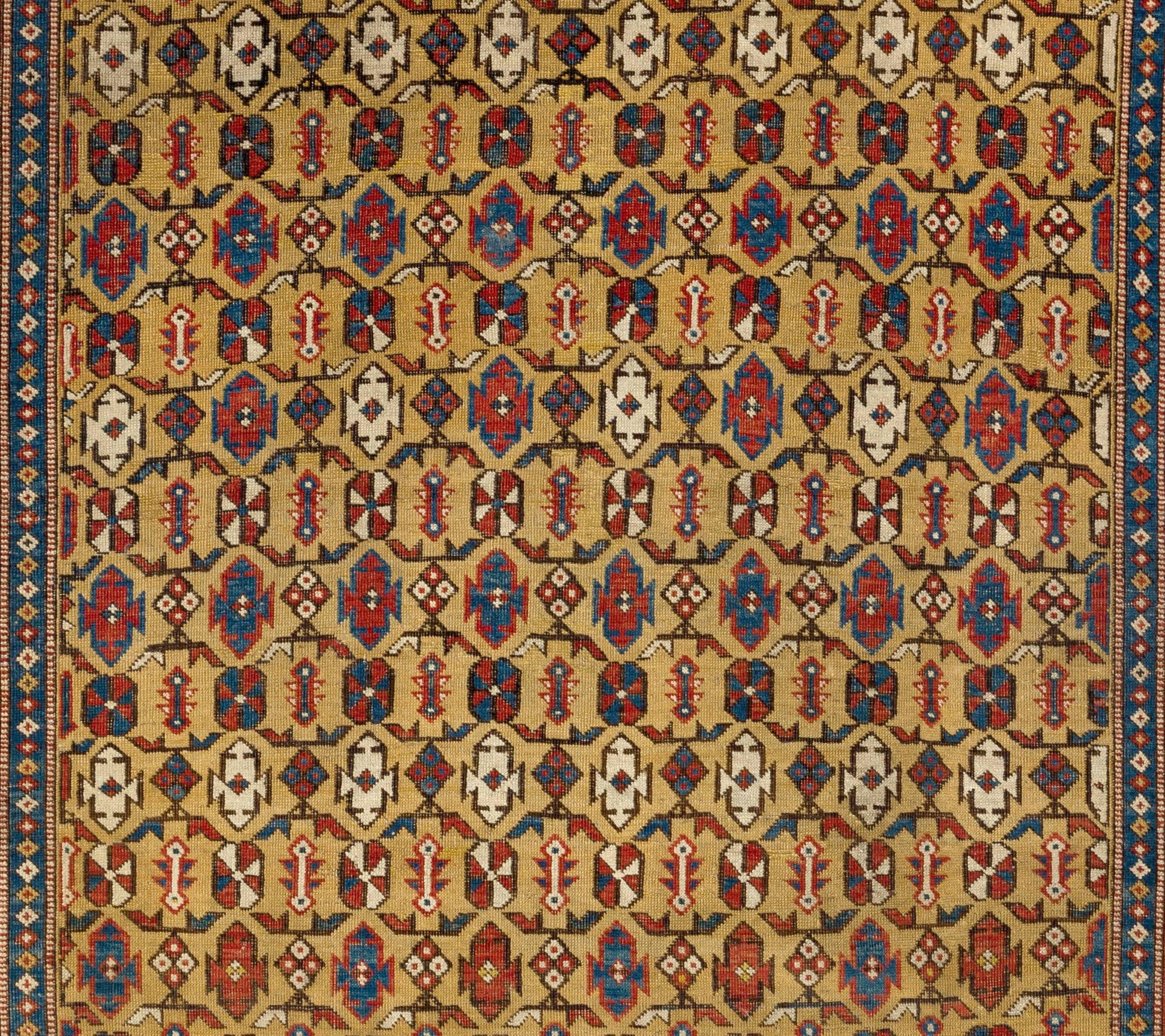 Antique yellow ground Shirvan rug, Caucasus, circa 1875.