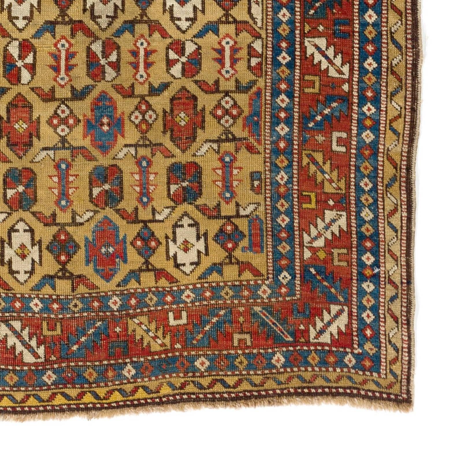 Hand-Knotted Antique Caucasian Shirvan Rug, Rare Yellow Ground
