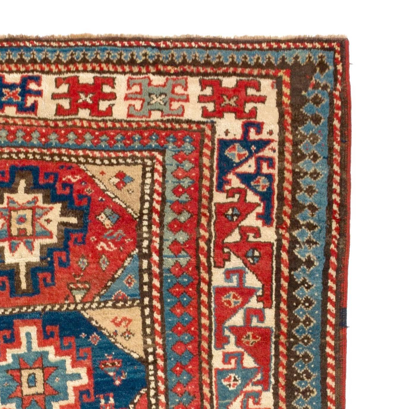 Hand-Knotted 4x8 Ft Antique Caucasian Moghan Kazak Rug, 19th Century For Sale
