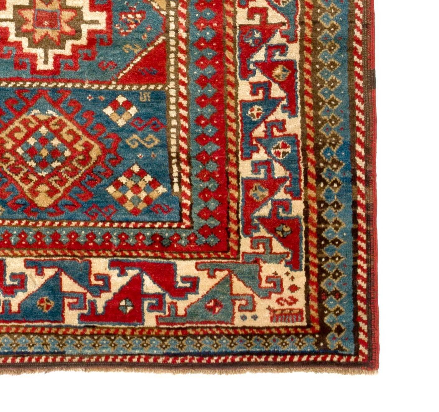 4x8 Ft Antique Caucasian Moghan Kazak Rug, 19th Century In Good Condition For Sale In Philadelphia, PA