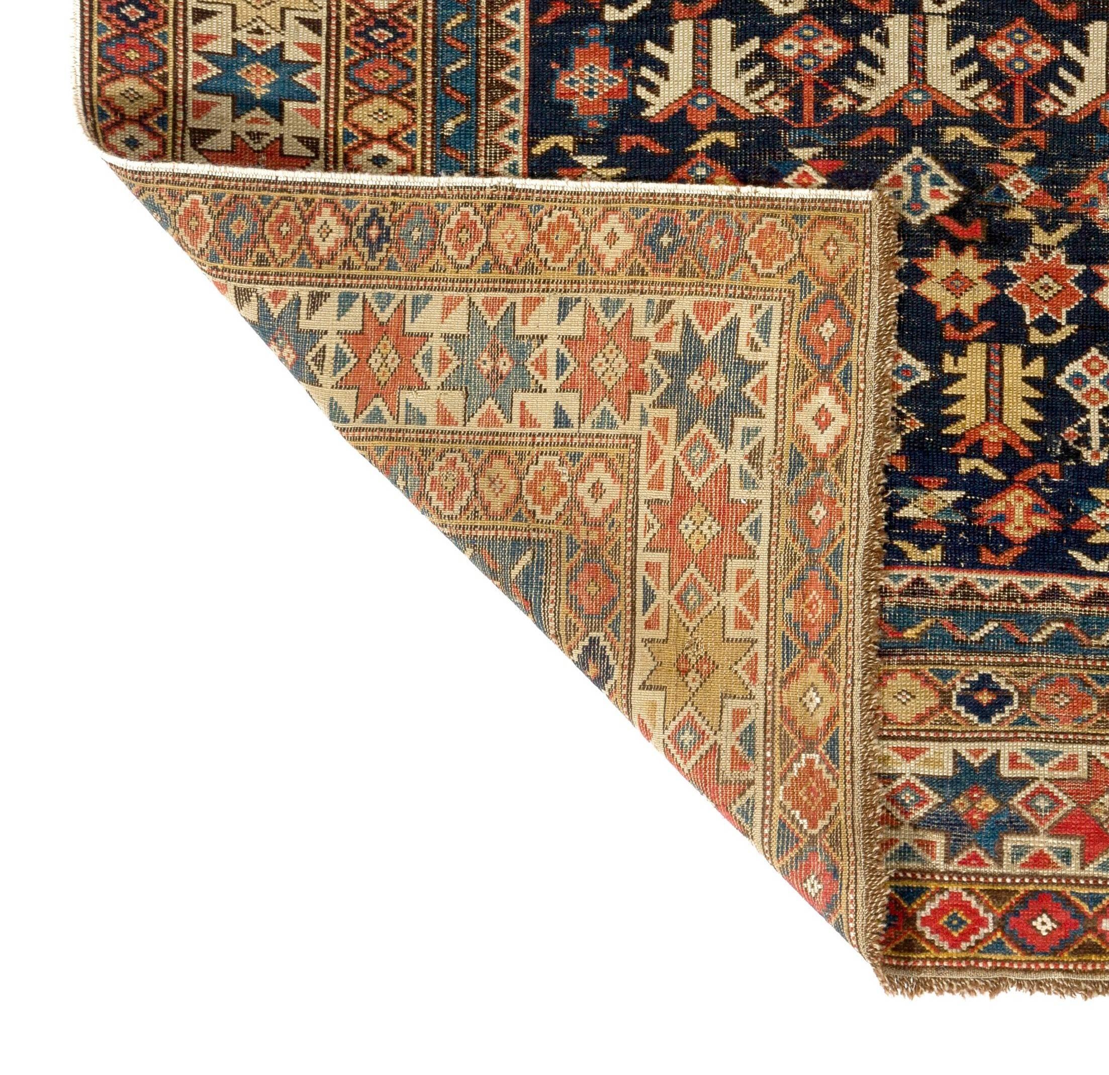 Hand-Knotted Antique Caucasian Shirvan Chi Chi Rug