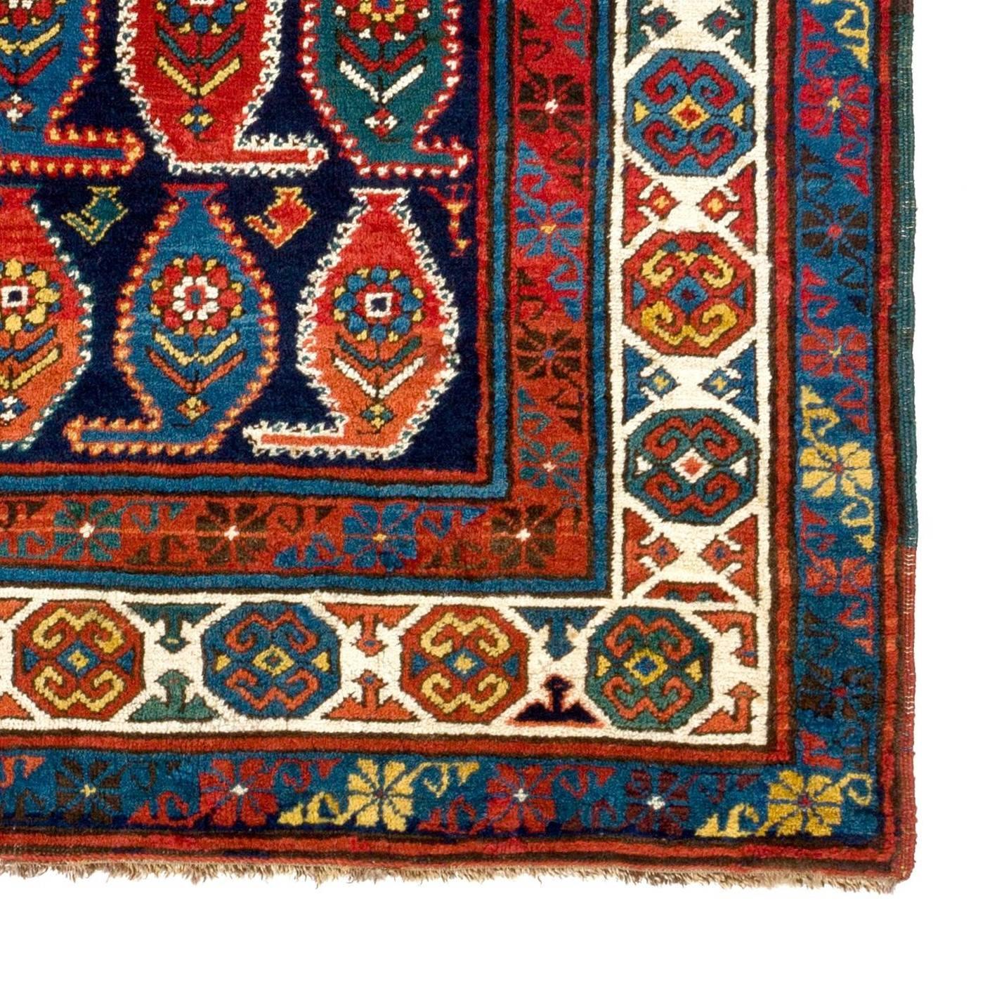 Hand-Knotted Colorful Caucasian Gendje Rug