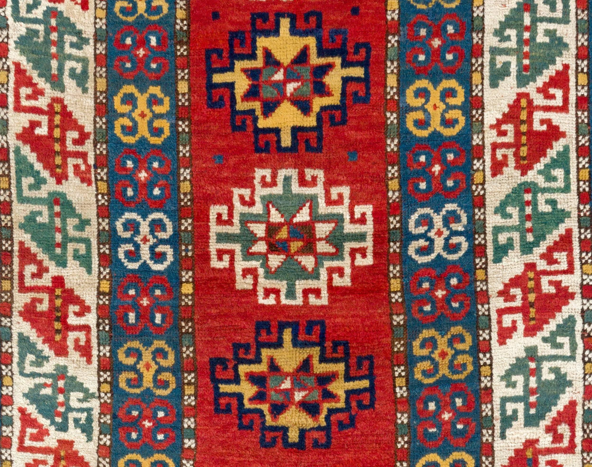 Vibrant antique Caucasian Kazak rug
Excellent original condition
All natural dyes,
circa 1880.