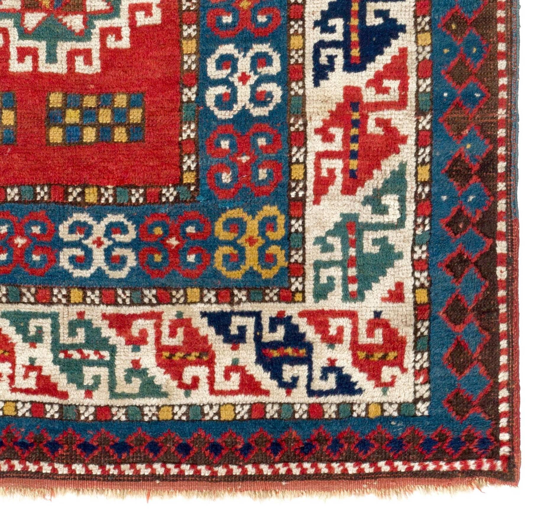 Vibrant Antique Caucasian Kazak Rug In Excellent Condition In Philadelphia, PA
