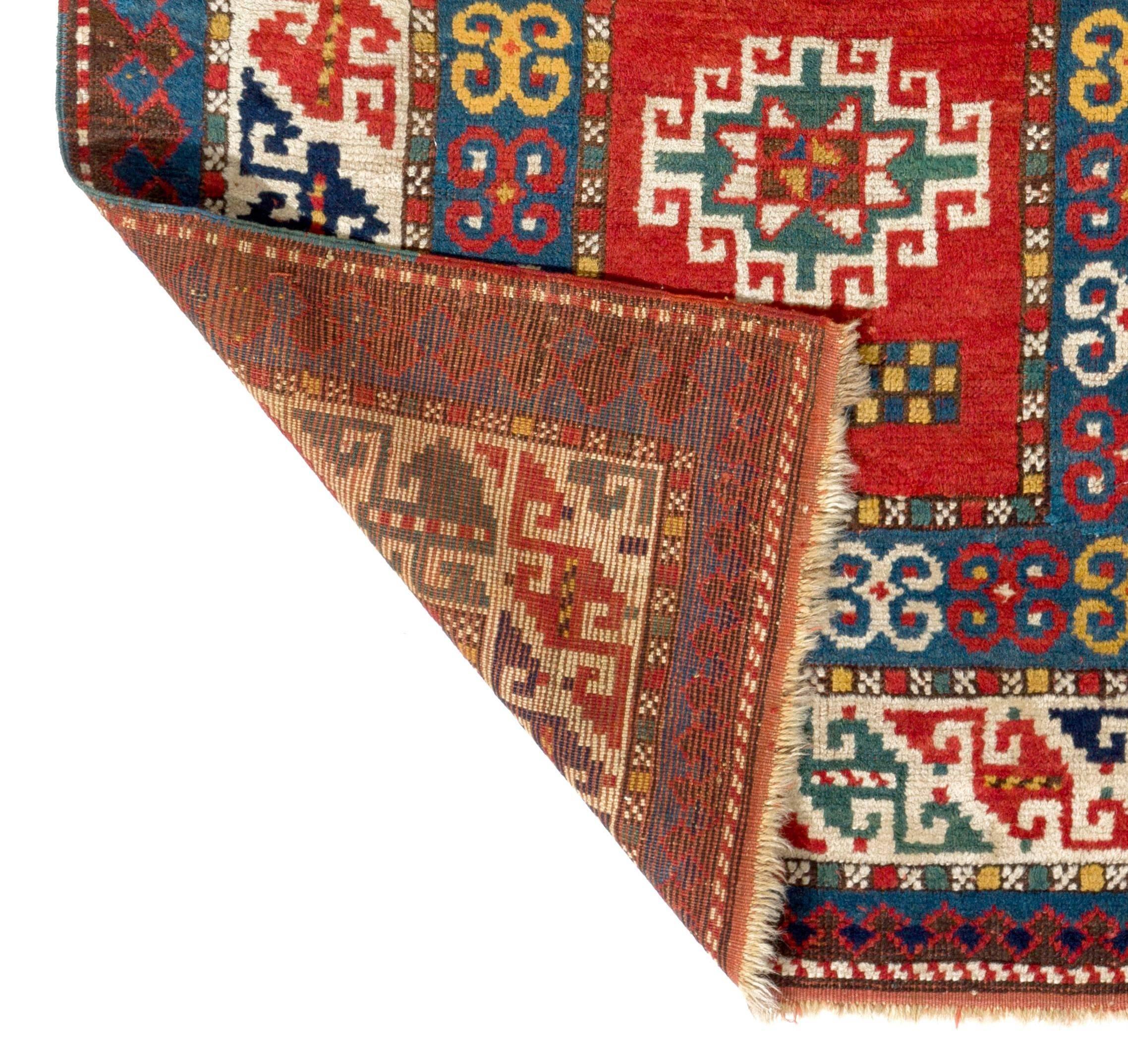 19th Century Vibrant Antique Caucasian Kazak Rug