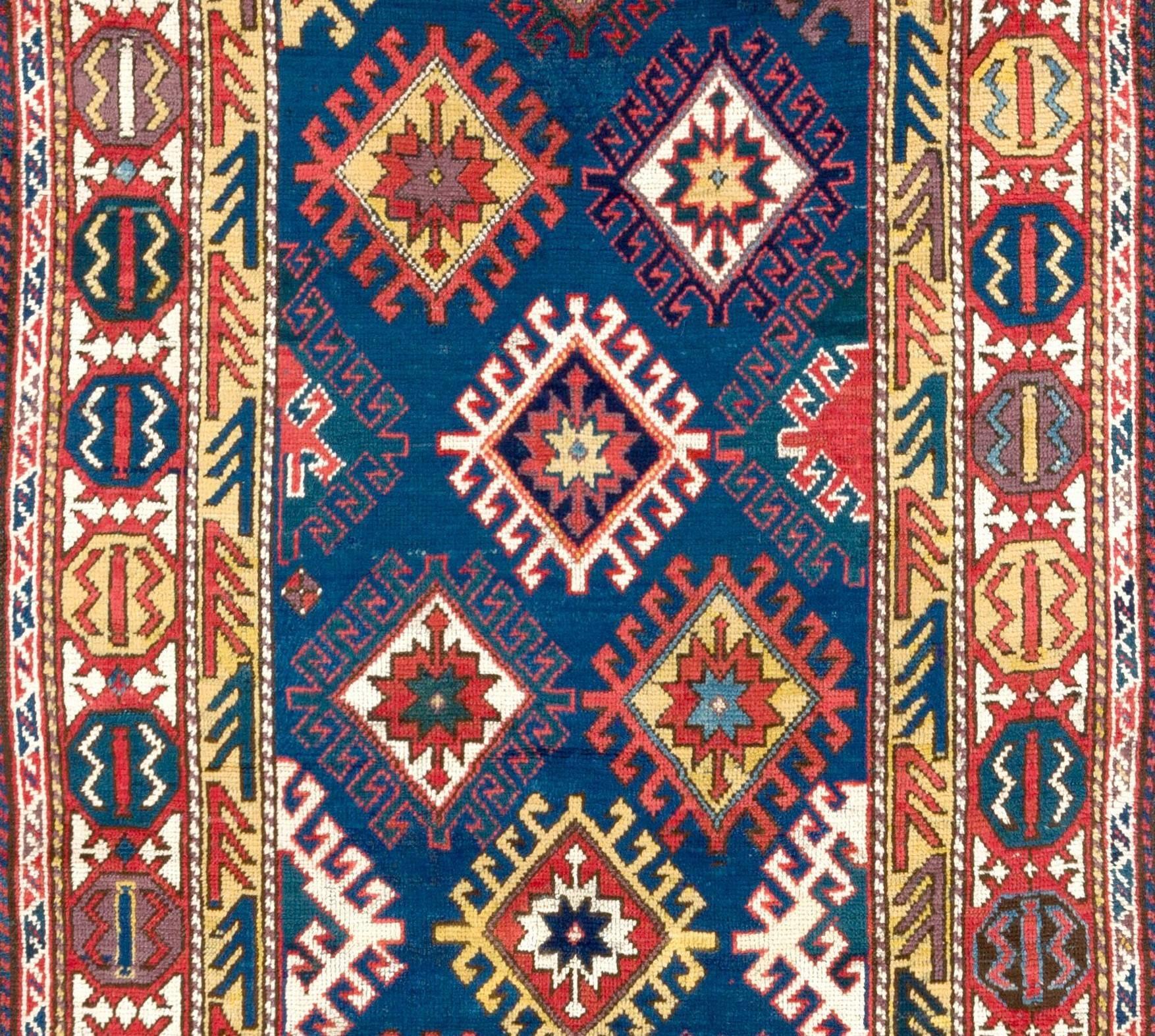 An unusual South Caucasian Shahsavan runner with blue ground and blue wefts. Well preserved condition, original as found Washed professionally and ready to be used.