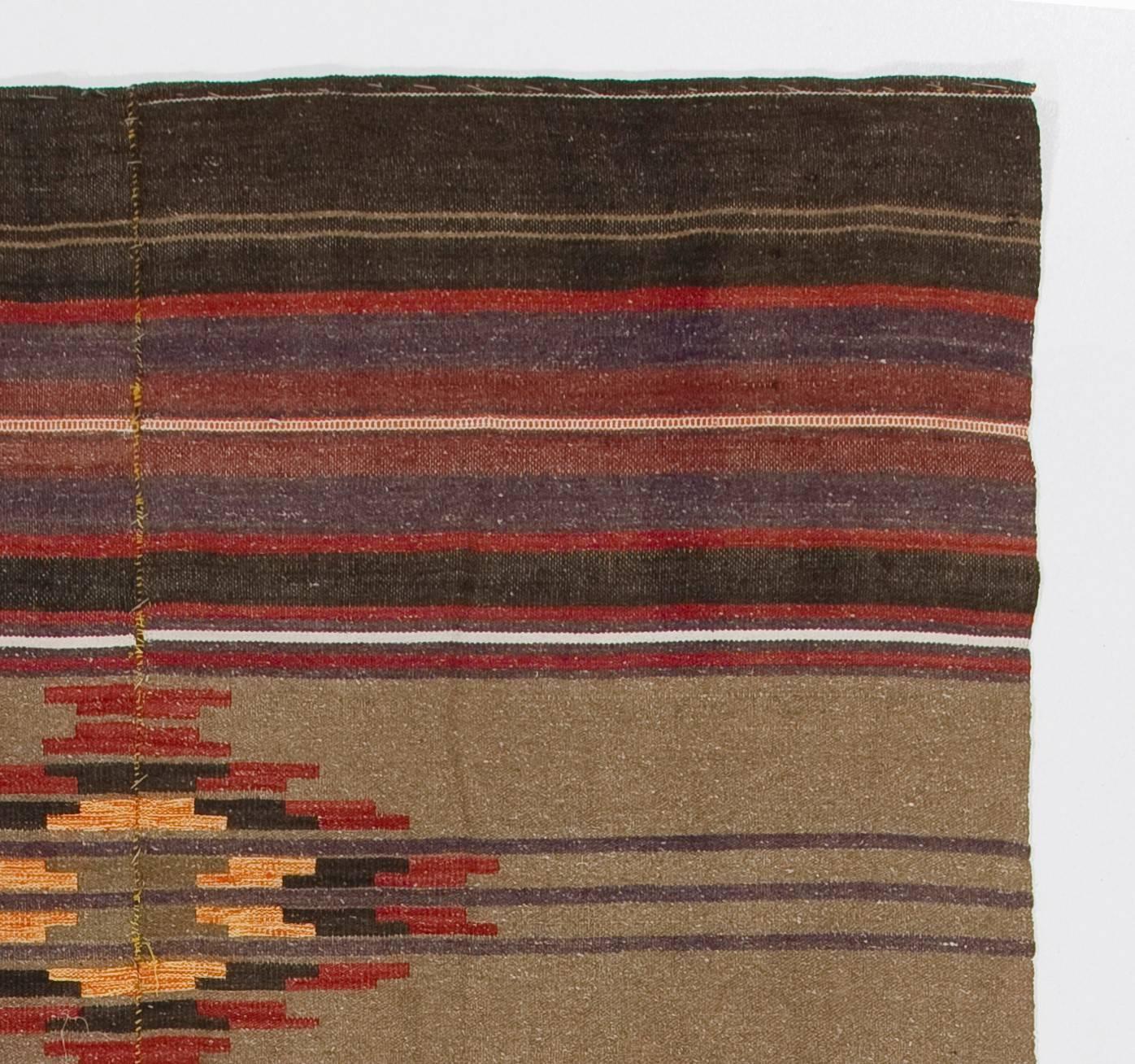 Caucasian Vintage Geometric Anatolian Flat-Weave Kilim Rug. South Western Style. 100% Wool